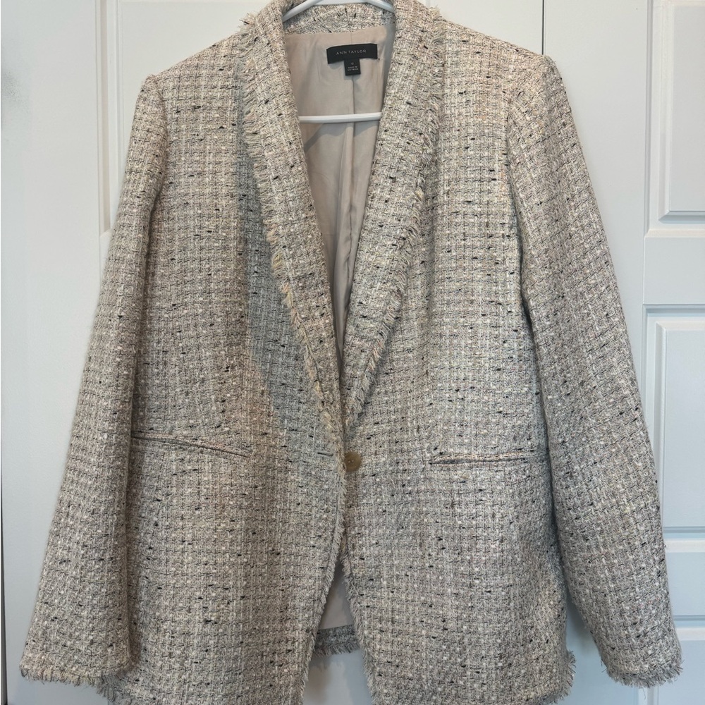 Cream Blazer with Textured Tweed Design